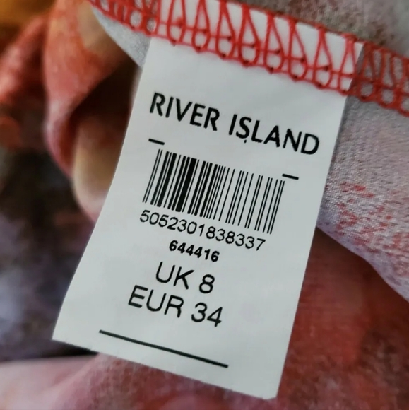 RIVER ISLAND watercolour Maxi Dress Womens Size 8 uk high side split sleeveless - Picture 8 of 8